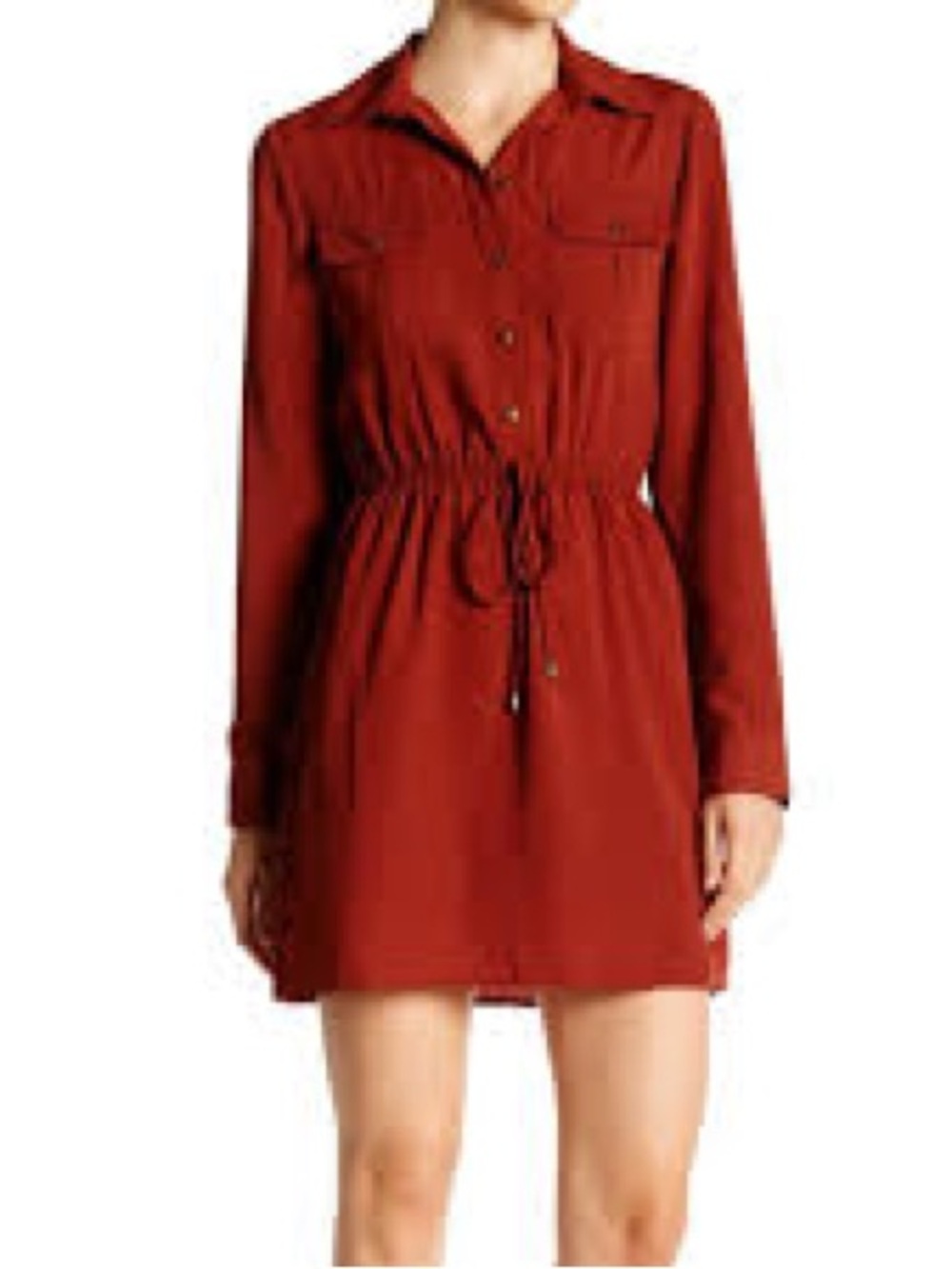 BeBop Red Long Sleeve Drawstring Shirt Dress